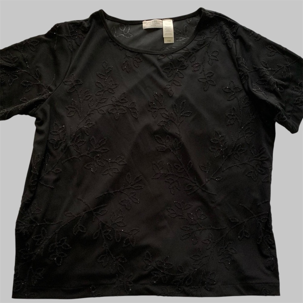 Black Beaded Short Sleeve Top Size XL Whimsigoth